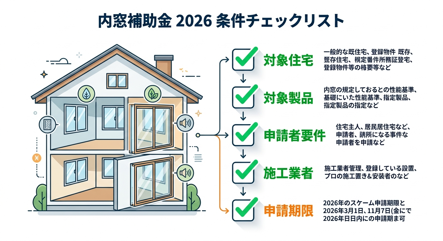 内窓リフォーム補助金2026の条件まとめ|対象製品・住宅要件・申請資格をわかりやすく解説