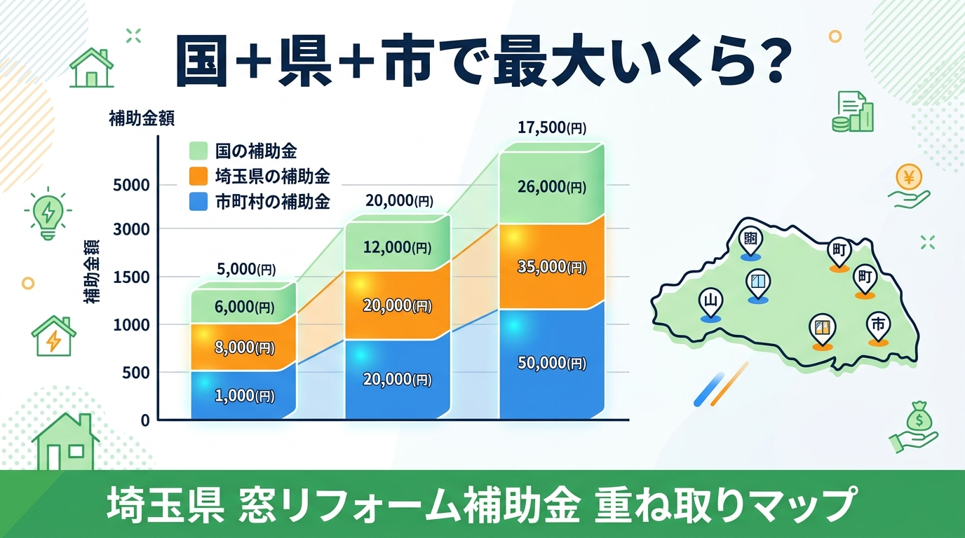 窓リフォーム補助金2026|埼玉県の市区町村上乗せ一覧と最大補助額シミュレーション