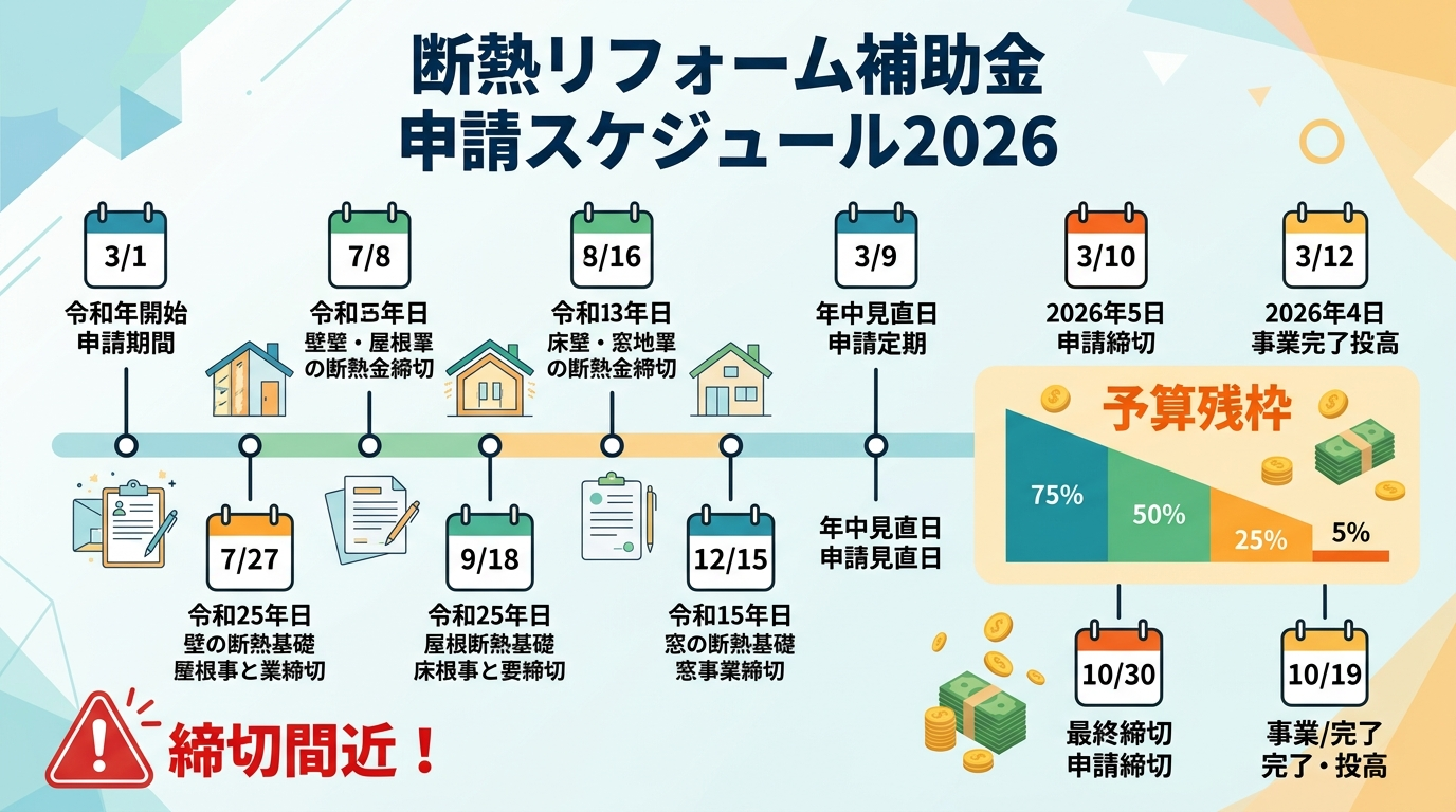 断熱リフォーム補助金2026はいつまで？申請締切・予算残枠・駆け込み対策を徹底解説
