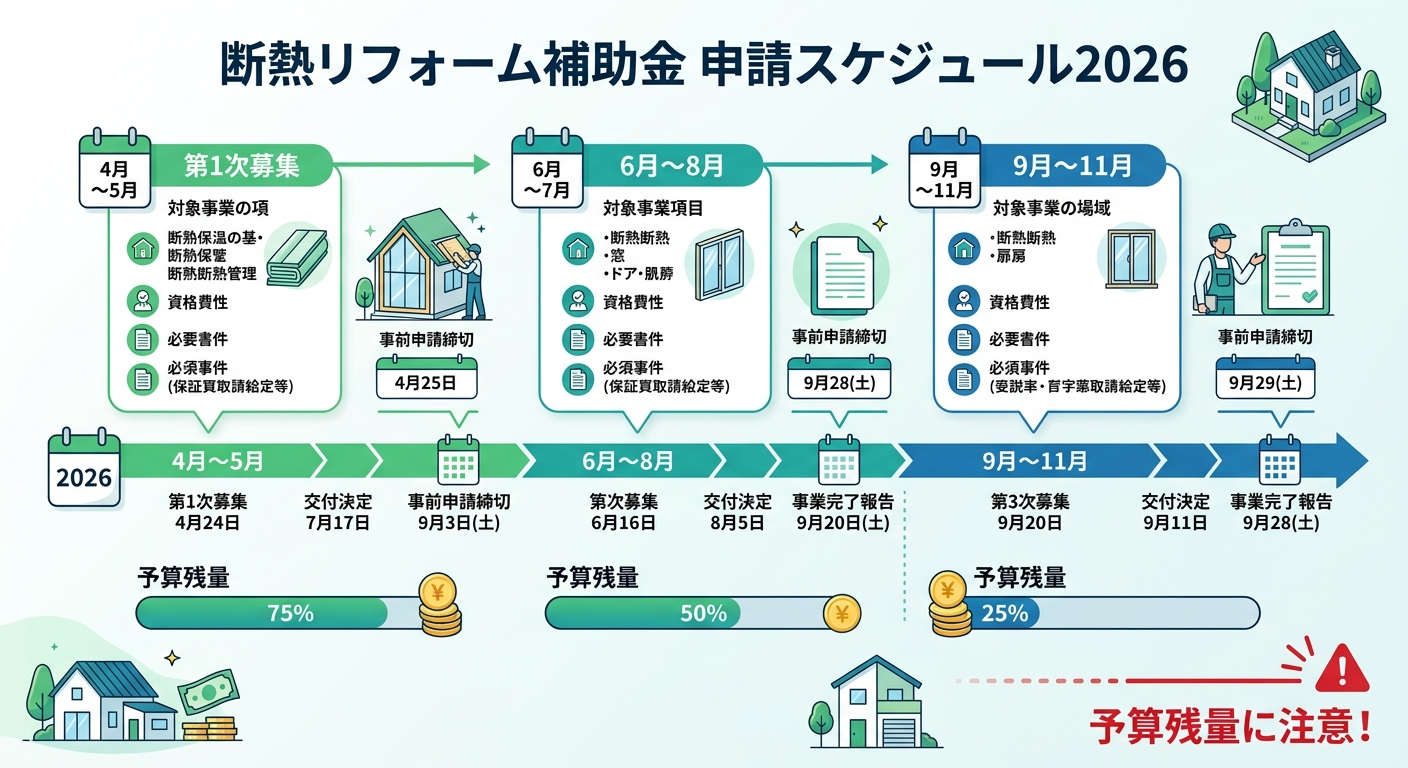 断熱リフォーム補助金はいつまで？2026年の申請締切・予算残量・駆け込み対策を徹底解説