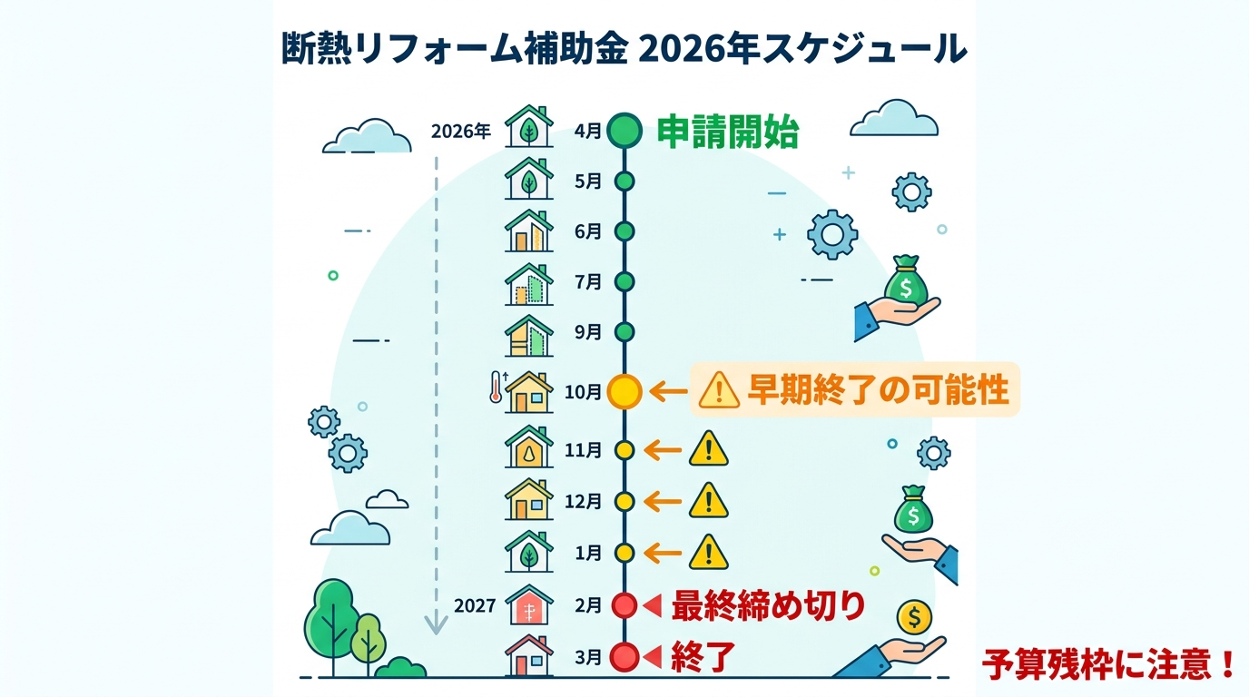 断熱リフォーム補助金2026はいつまで？申請締切・予算残枠・駆け込み対策を徹底解説